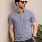 Men Solid Polo Neck Polyester Grey T-Shirt