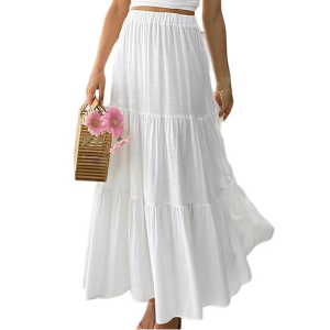 Women's Summer Ruffle Hem Maxi Skirt | High Waist Long Pleated Skirt | Plain A-Line Flowy Skirt for All Occasions