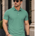 Men Solid Polo Neck Polyester Light Green T-Shirt