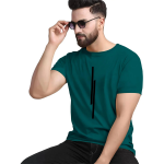 Men Striped Round Neck Polyester Dark Green T-Shirt