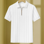 Men Self Design Zip Neck Polyester White T-Shirt