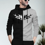 Men Printed Hooded Neck Cotton Blend Black, Grey T-Shirt