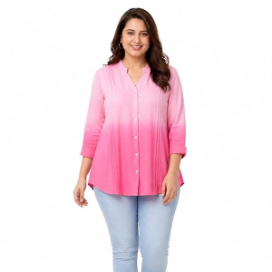 Women's Cotton Linen Short Kurti Top | Mandarin Collar 3/4 Sleeve Button-Down Tunic | Casual Office Wear Summer Kurta for Women