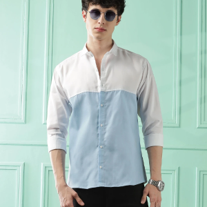 Men Regular Fit Color Block Spread Collar Casual Shirt