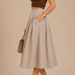 Women Solid Pleated Midi Skirt