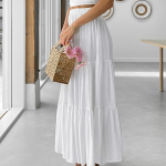 Women's Summer Ruffle Hem Maxi Skirt | High Waist Long Pleated Skirt | Plain A-Line Flowy Skirt for All Occasions