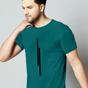 Men Striped Round Neck Polyester Dark Green T-Shirt