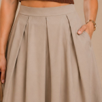 Women Solid Pleated Midi Skirt