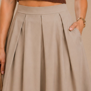 Women Solid Pleated Midi Skirt