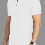 Men Self Design Zip Neck Polyester White T-Shirt