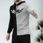 Men Printed Hooded Neck Cotton Blend Black, Grey T-Shirt