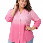 Women's Cotton Linen Short Kurti Top | Mandarin Collar 3/4 Sleeve Button-Down Tunic | Casual Office Wear Summer Kurta for Women