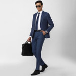 Men Navy Blue Slim-Fit Single-Breasted Formal Suit