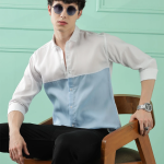 Men Regular Fit Color Block Spread Collar Casual Shirt