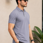 Men Solid Polo Neck Polyester Grey T-Shirt