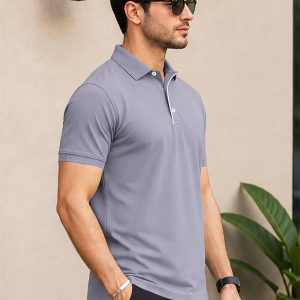 Men Solid Polo Neck Polyester Grey T-Shirt