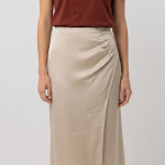 Women Satin Draped Front Slit Midi Wrap Skirt