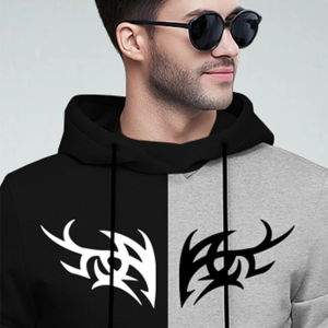 Men Printed Hooded Neck Cotton Blend Black, Grey T-Shirt