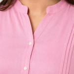 Women's Cotton Linen Short Kurti Top | Mandarin Collar 3/4 Sleeve Button-Down Tunic | Casual Office Wear Summer Kurta for Women